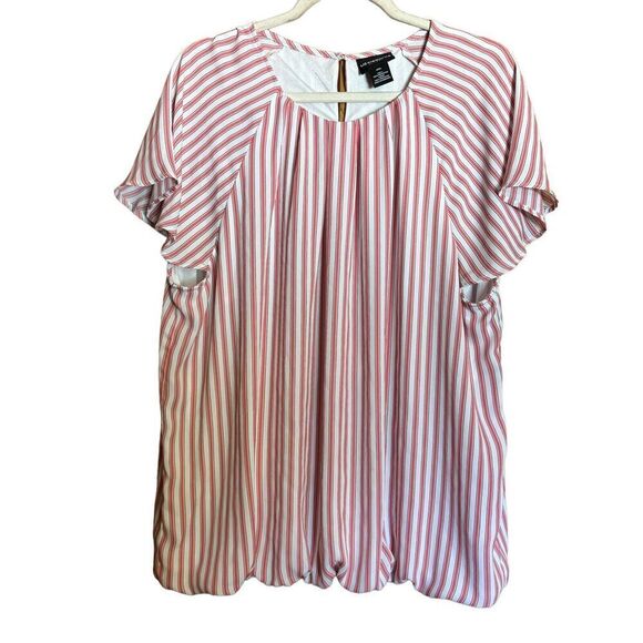 Liz Claiborne Top Womens XXL Multicolor Stripe Short Sleeve Semi Sheer Blouse - Picture 1 of 8